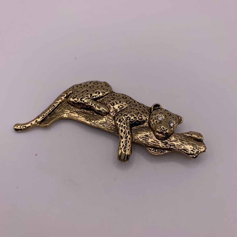 Gold Leopard on Branch Brooch - Women Jewelry
